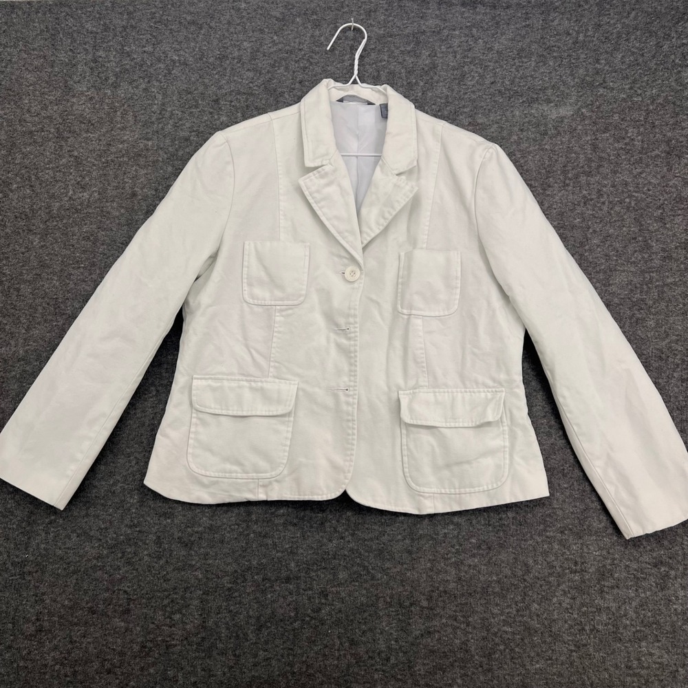 Hillard & Hanson Womens XL White Cotton Slim 4-Pocket Utility Blazer Jacket 4134